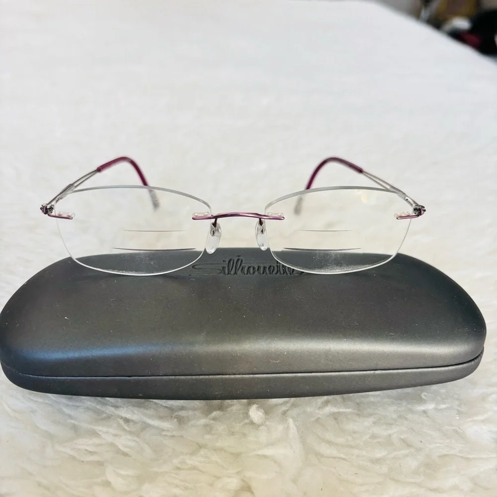 Silhouette Rimless Rose Gold/Burgundy 4299 40 6053 Eyeglasses Frame w/ Case